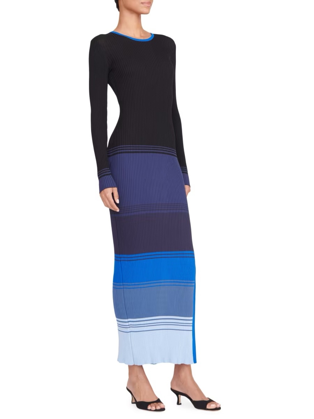 STAUD Edna Ribbed Maxi Dress in Black and Blue Gradient